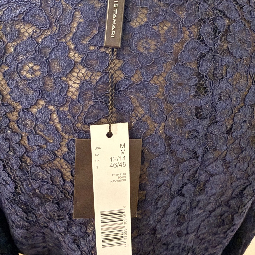 Elie Tahari Navy Lace Button-Front Blazer - Picture 15 of 15